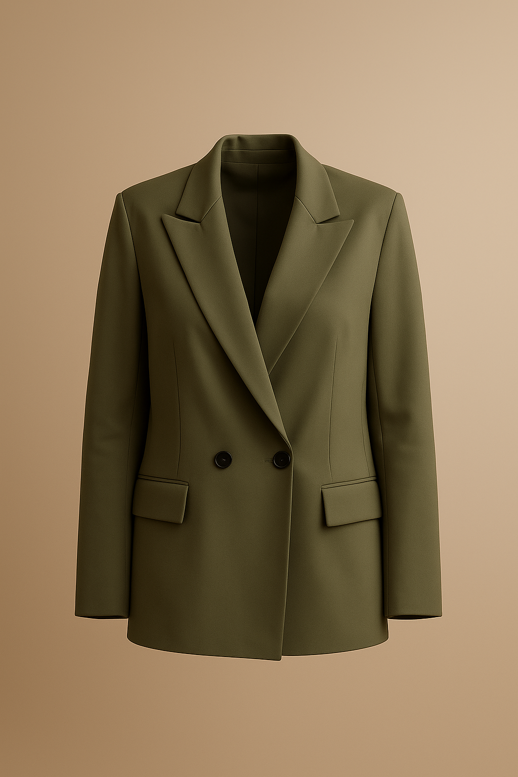 Damska marynarka z podwójnym zapięciem na guziki w kolorze oliwkowym
