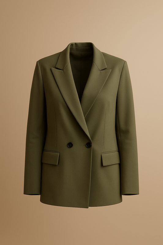 Damska marynarka z podwójnym zapięciem na guziki w kolorze oliwkowym