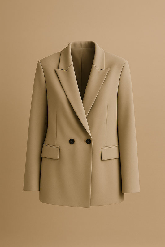 Damska oversize marynarka z podwójnym zapięciem na guziki w kolorze beżowym